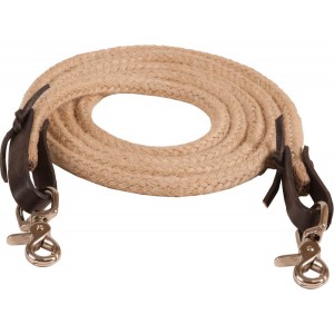 Jute Roping Rein 1/2" x 8' with leather water straps and N.P. Scissor Snaps